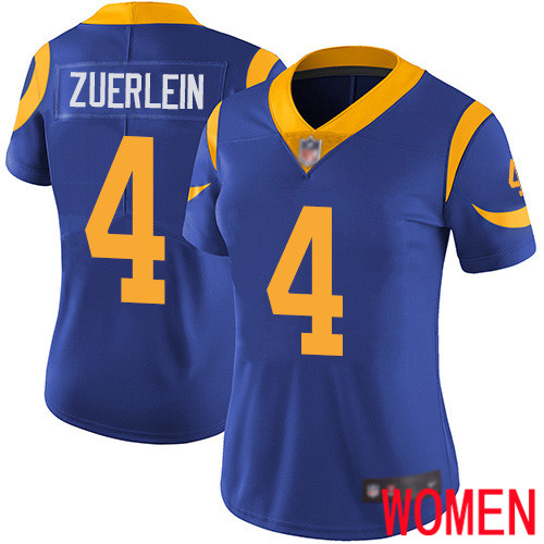 Los Angeles Rams Limited Royal Blue Women Greg Zuerlein Alternate Jersey NFL Football #4 Vapor Untouchable->women nfl jersey->Women Jersey